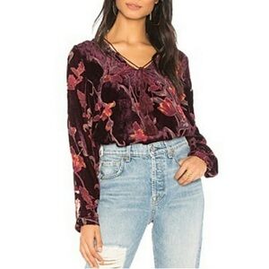 J.O.A. Burnout Velvet Tie Neck Top